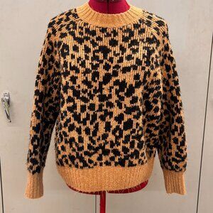 Cheetah Leopard Animal Print Mock Neck Cozy Brown/Black Sweater Women's M